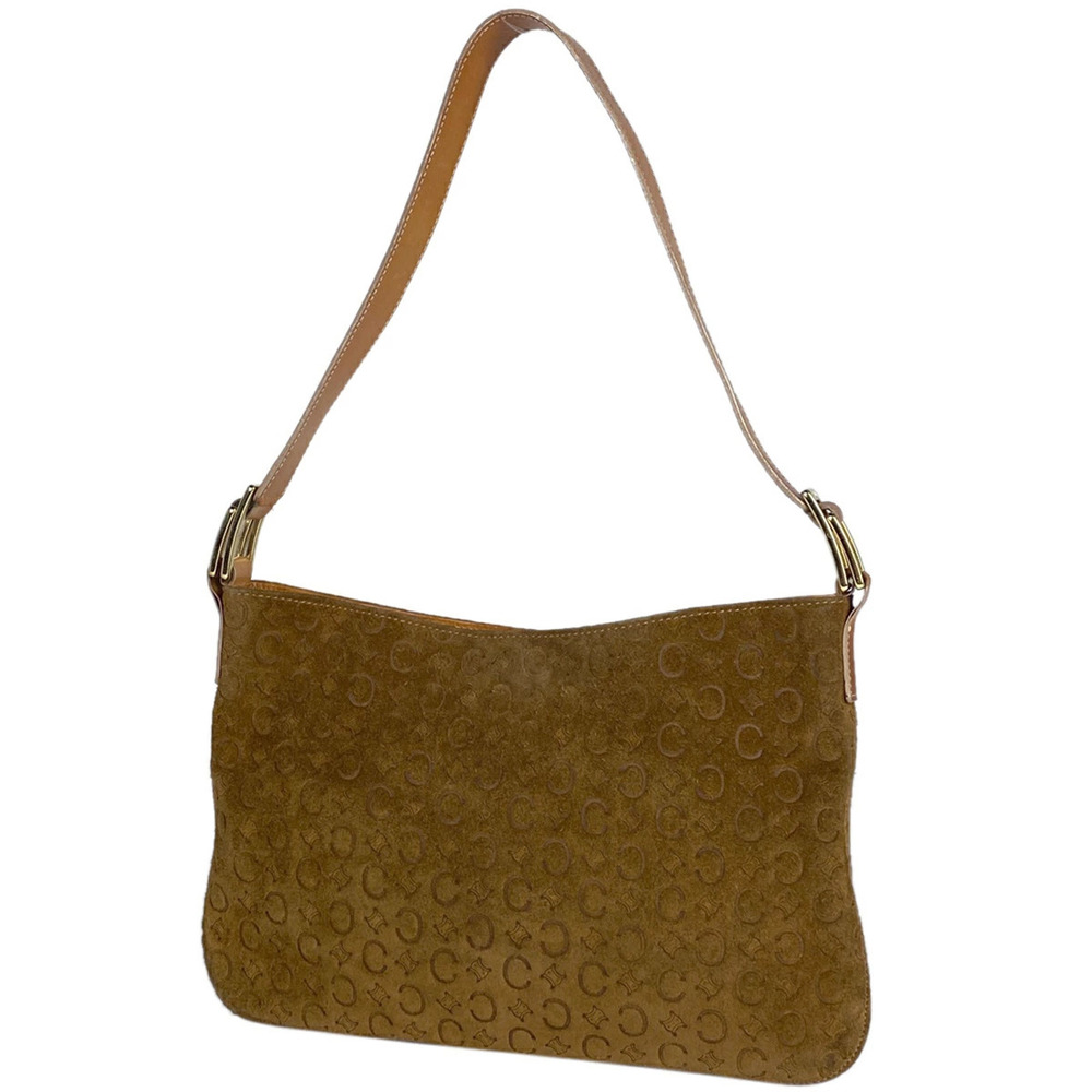 Celine Macadam shoulder bag all over logo suede brown